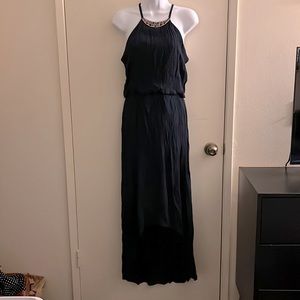 Navy blue halter dress high-low shirt